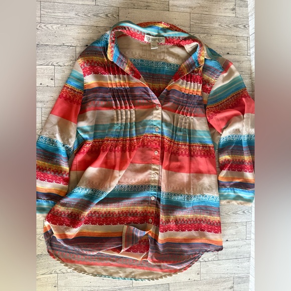 Vintage America Women’s Medium multi colored Pattern Boho Blouse 3/4 inch sleeve - Picture 1 of 6